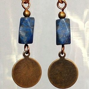 Boho Blue Lapis Lazuli Bronze and Brass Earrings
